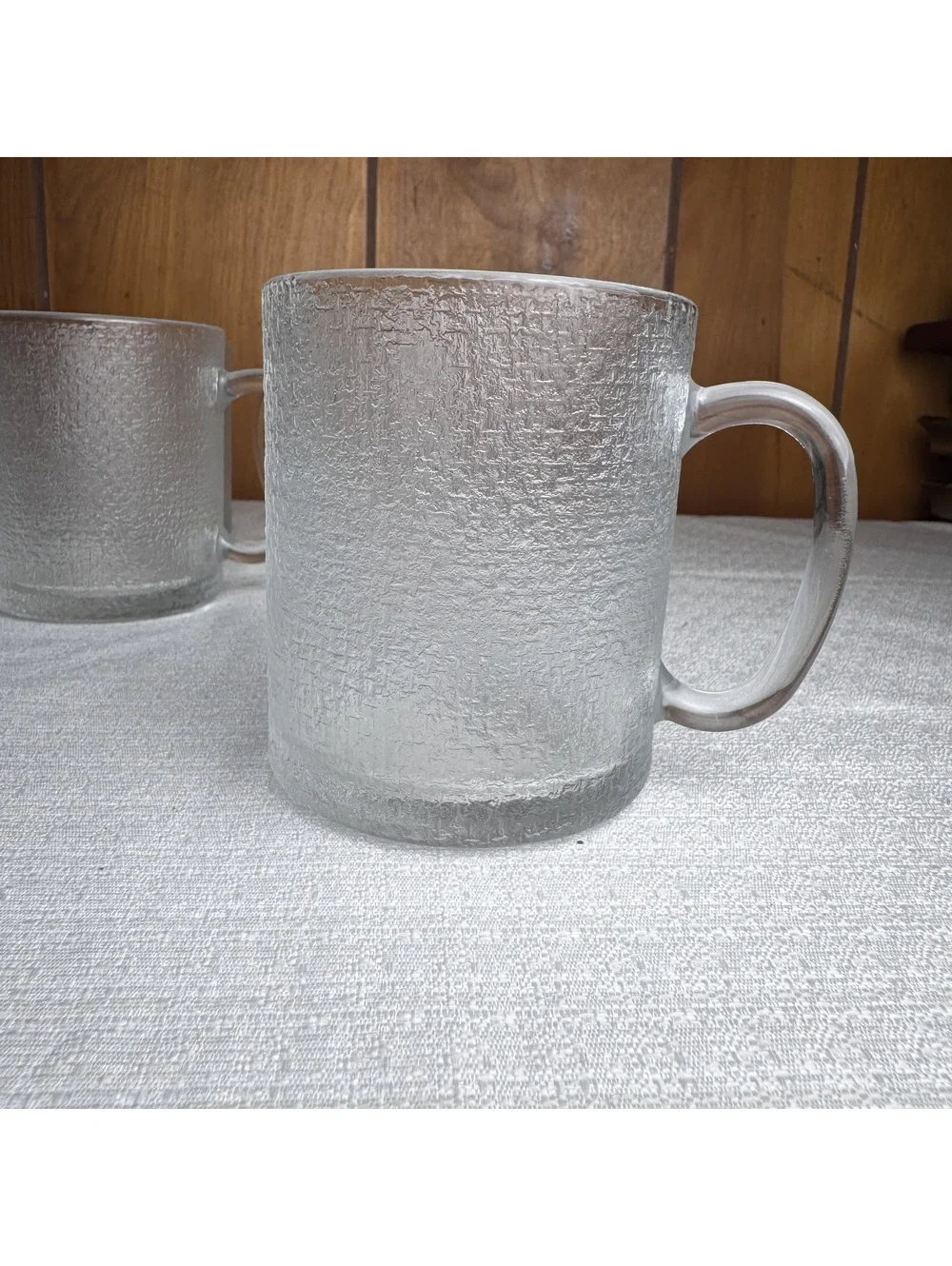 Vintage Textured Clear Glass Coffee Mugs Set of 4, 3.75”